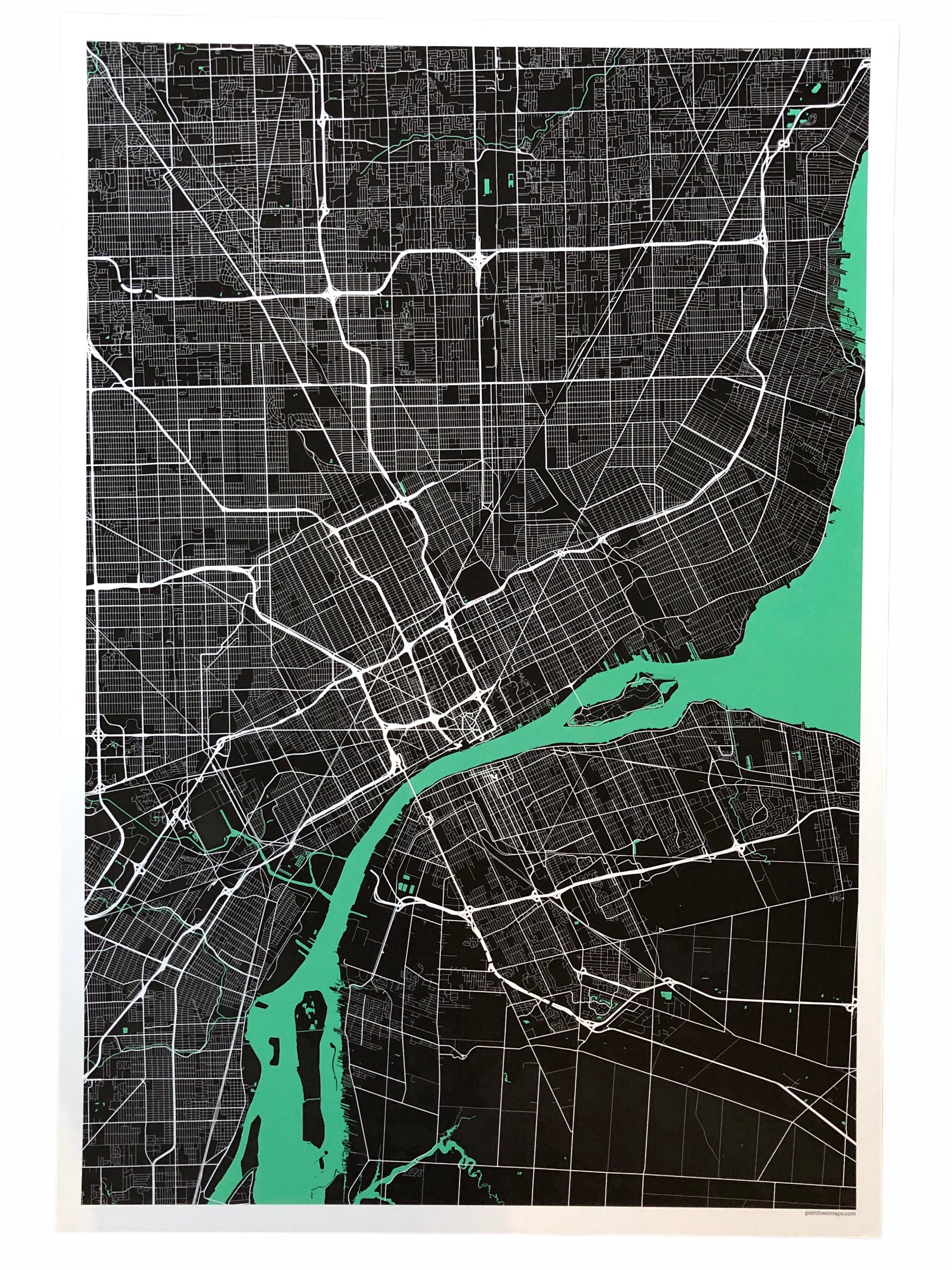 12" x 18" Detroit City Map Print - Black (no words) Wall Art   