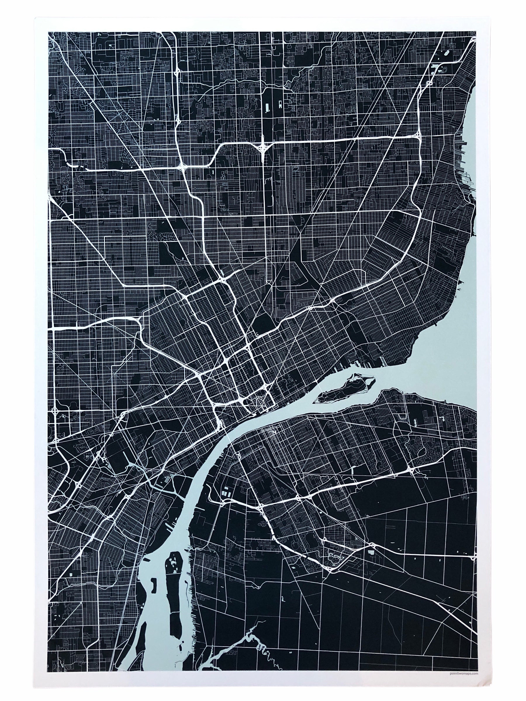 12" x 18" Detroit City Map Print - Blues (no name) Wall Art   