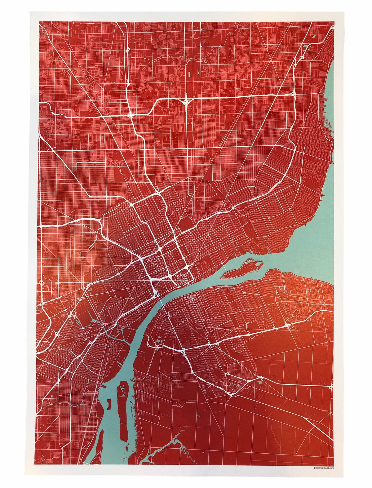 12" x 18" Detroit City Map Print - Sienna (no words) Wall Art   