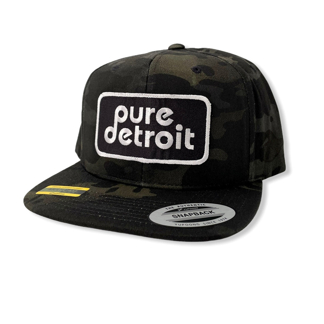 Pure Detroit Snapback Hat / White Digi Camo