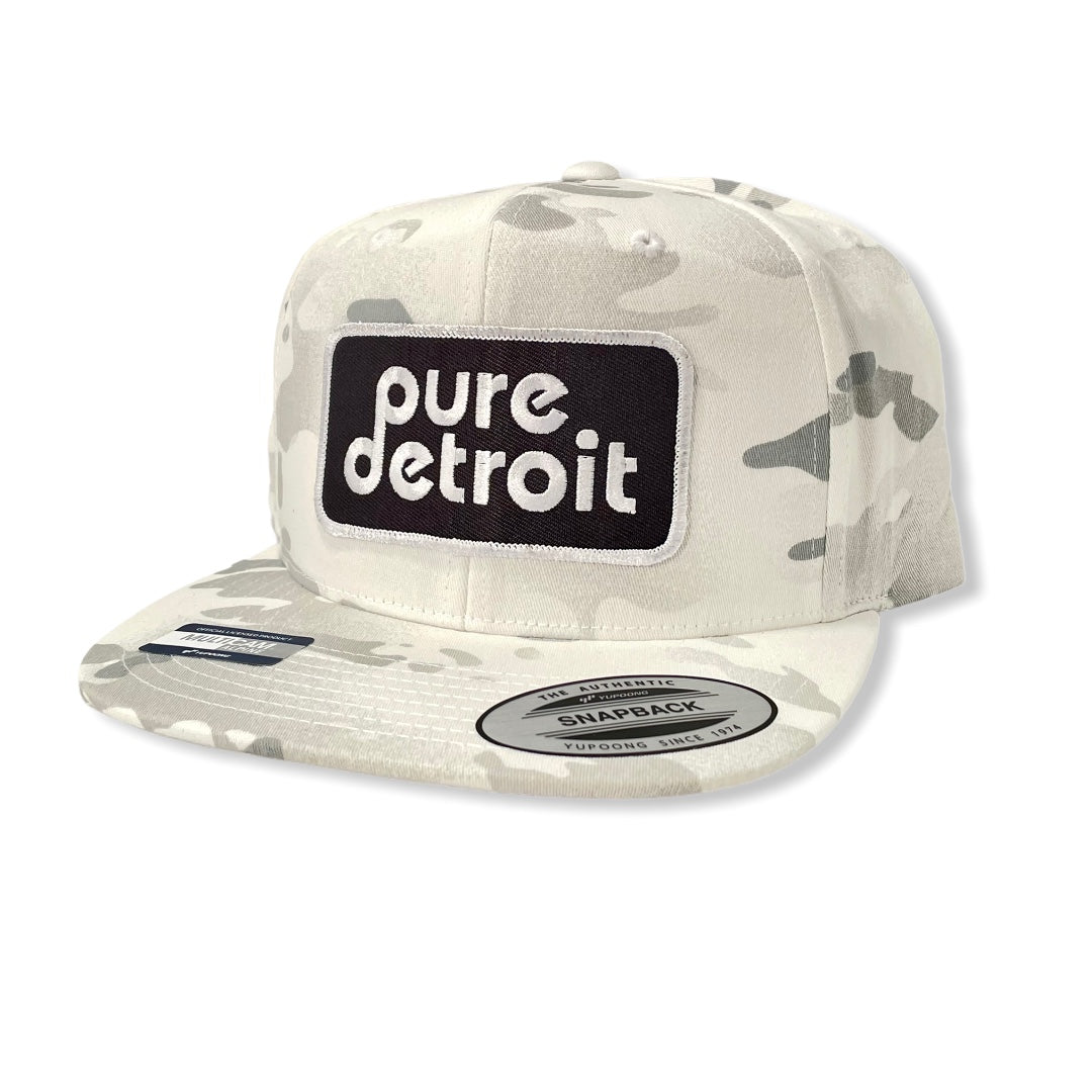 Pure Detroit Snapback Hat / White Digi Camo