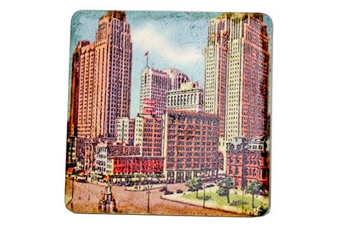Vintage Downtown Detroit Porcelain Tile Coaster Coasters   