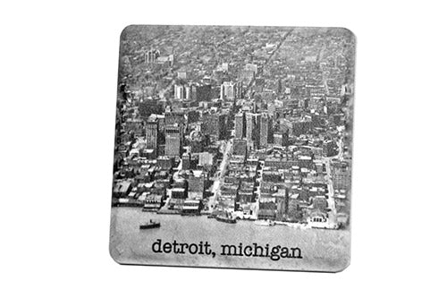 Vintage Historic Detroit Aerial Black & White Porcelain Tile Coaster Coasters   