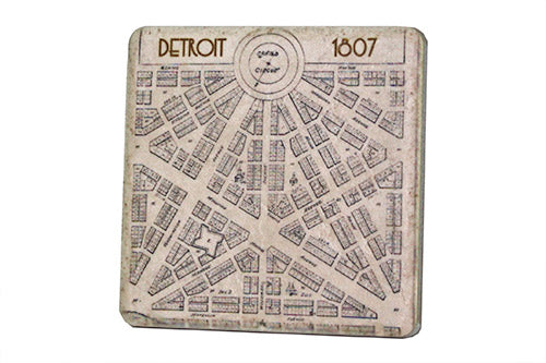Vintage 1807 Detroit Map Porcelain Tile Coaster Coasters   