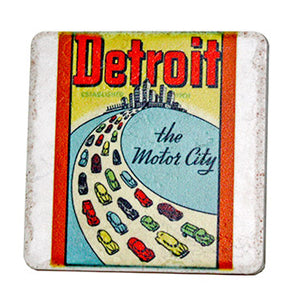 Vintage Detroit The Motor City Porcelain Tile Coaster Coasters   