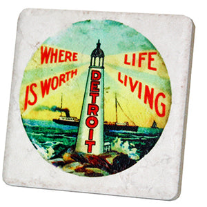 Detroit Where Life is Worth Living Porcelain Tile Coaster Coasters   
