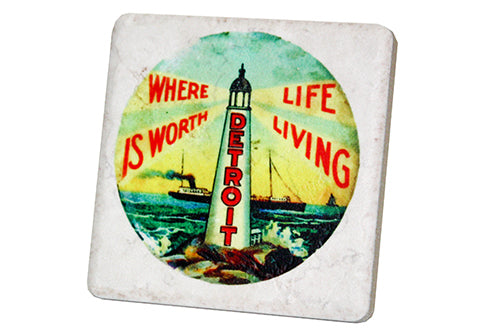 Detroit Where Life is Worth Living Porcelain Tile Coaster Coasters   