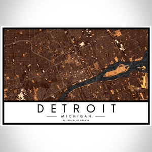12" x 18" Detroit MI Map Print Ember - Horizontal Wall Art   