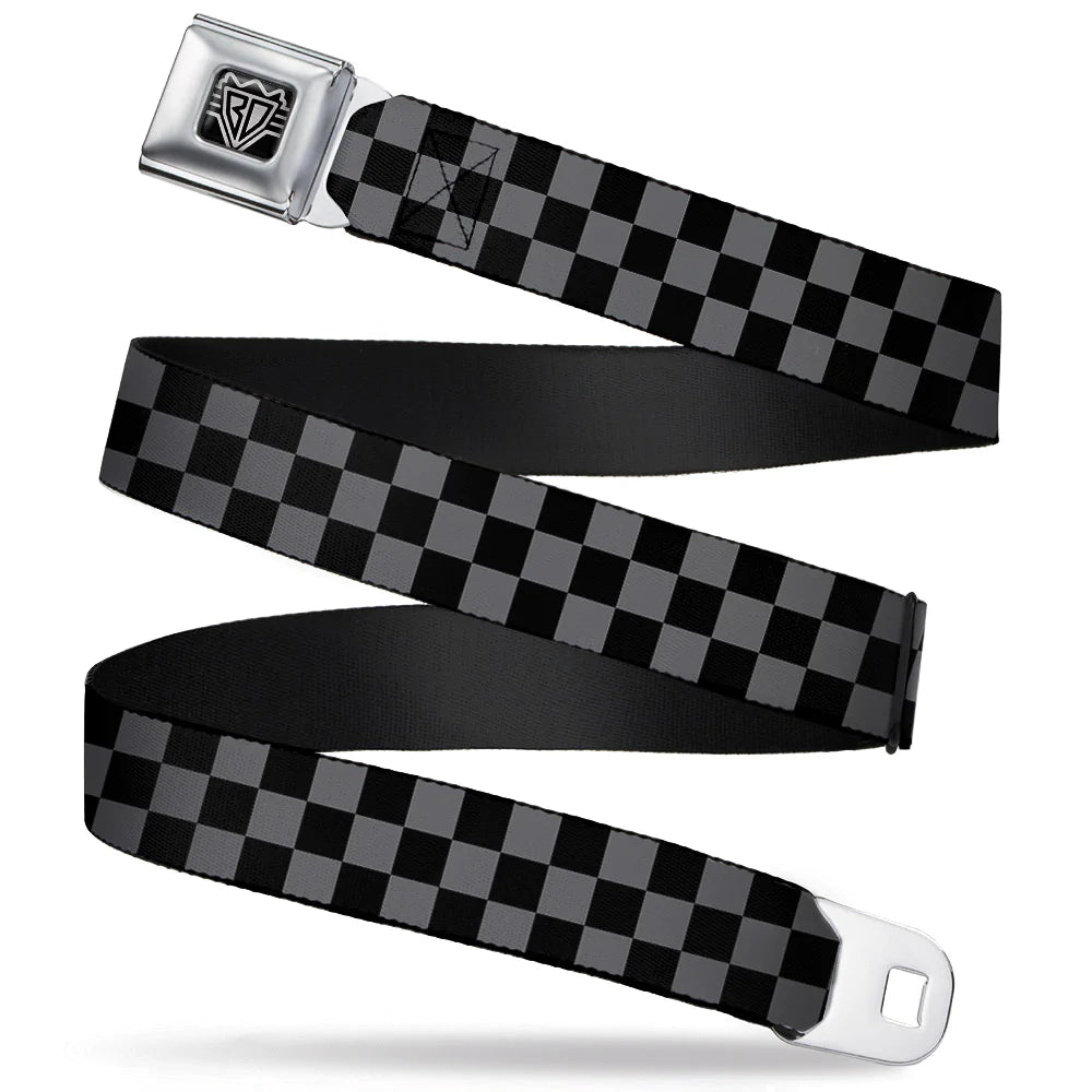 Spirit of Detroit Seatbelt Belt / Spirit of Detroit Logo + Gray Checkered Webbing Belts   
