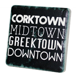 Corktown Midtown Greektown Downtown Black Porcelain Tile Coaster Coasters   