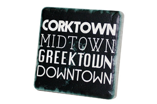 Corktown Midtown Greektown Downtown Black Porcelain Tile Coaster