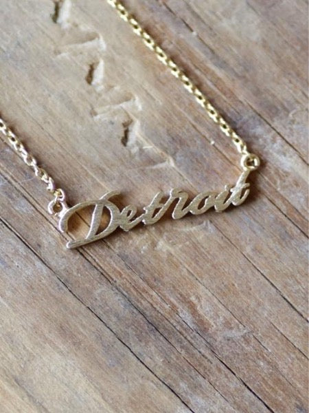 Dainty Detroit Script Necklace / Gold Jewelry   