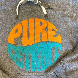 Pure Detroit Retro Terry Hooded Pullover /  Orange, Aqua + Heather Gray / Unisex Pullover   