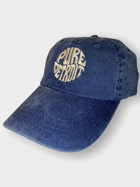 Pure Detroit Retro Adjustable Hat / Cream + Denim Blue Hat   