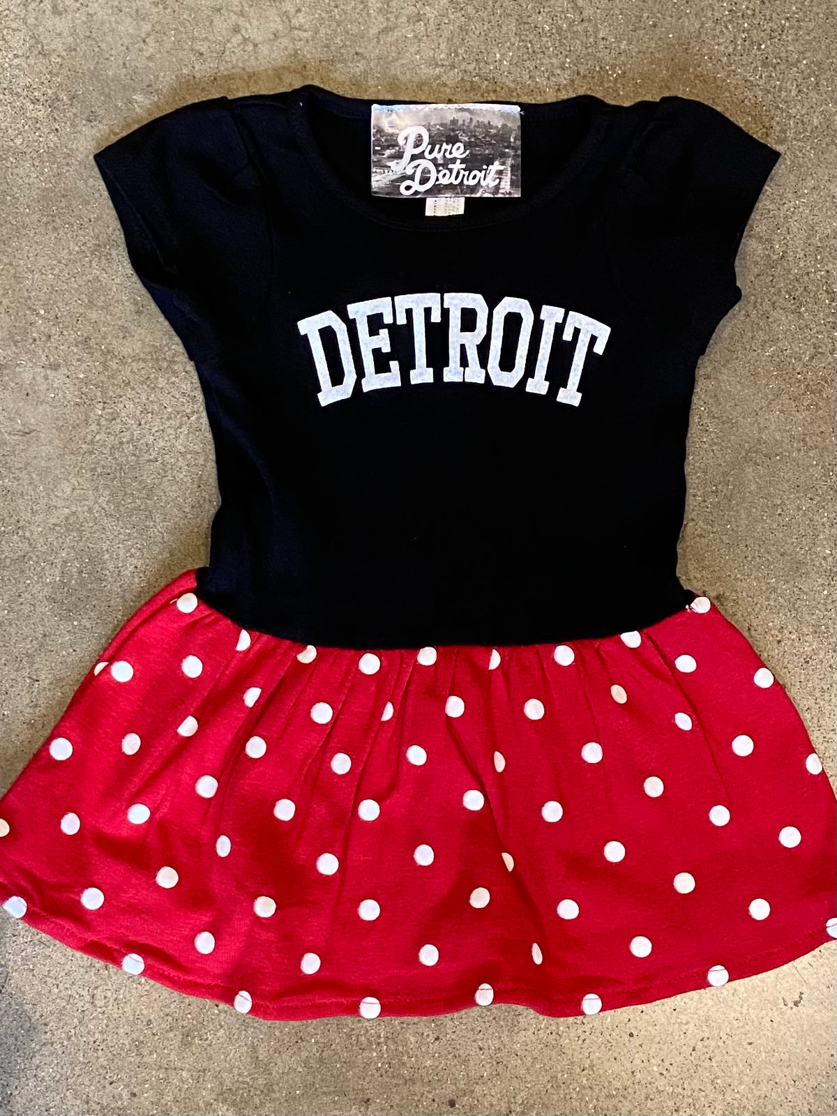 Detroit Collegiate Baby Dress / White + Black/Red Dot / Baby Kid's Apparel   
