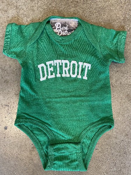 Detroit Collegiate Arch Onesie Kelly Green Baby Pure Detroit
