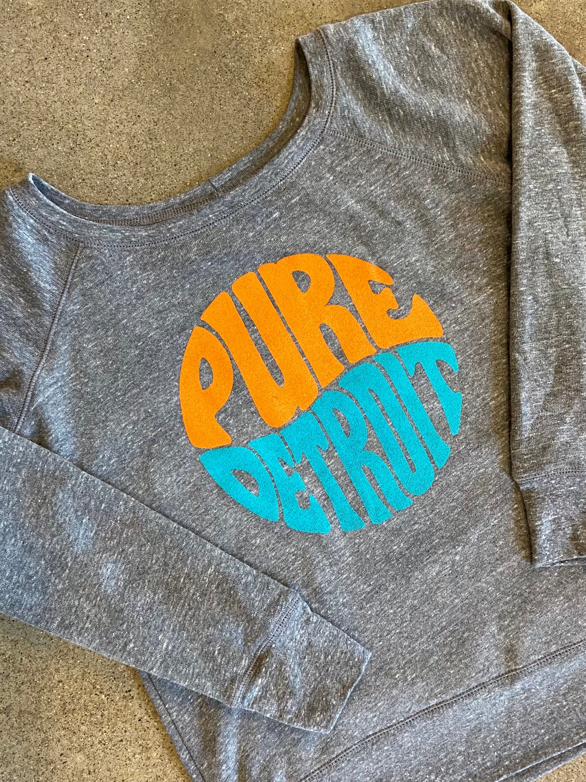 Pure Detroit Retro Sponge Fleece Wide Neck Sweatshirt / Heather Gray / Women's Women's Apparel   