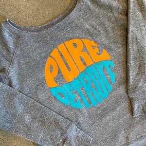 Pure Detroit Retro Sponge Fleece Wide Neck Sweatshirt / Heather Gray / Women's Women's Apparel   