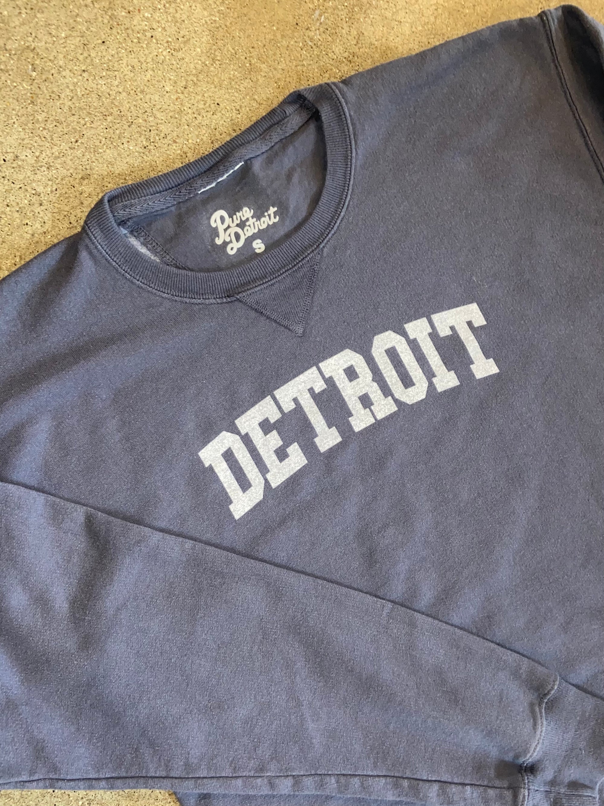 Detroit Collegiate Arch Garment Dyed Pullover / White + Anchor Slate/ Unisex Unisex Apparel   