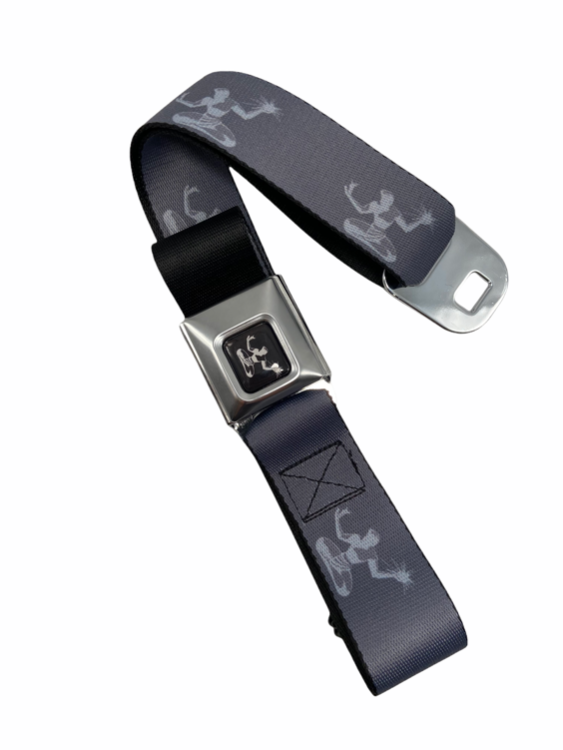 Spirit of Detroit Seatbelt Belt / Black Logo + Silver, Gray, and Charcoal Webbing Belts   