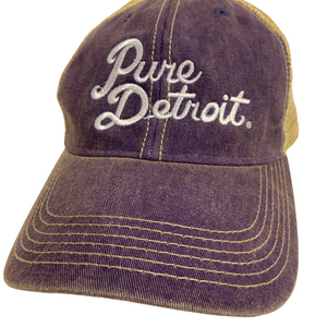 Pure Detroit Script Trucker Adjustable Hat / Unisex Hat White/Purple  