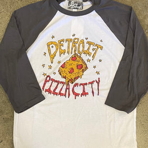 Detroit Pizza City Baseball Tee / White + Asphalt / Unisex Unisex Apparel   