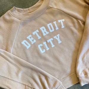 Detroit City Raglan Pullover /  White + Heather Sand  / Women's sweatshirt   