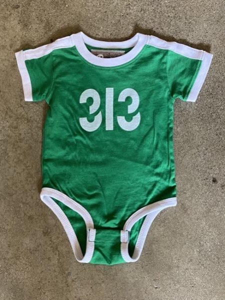 Modern 313 Sport Onesie / White + Vintage Green / Baby Kid's Apparel   