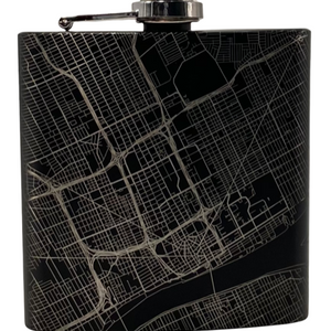 Map of Detroit Hip Flask / Black glass   