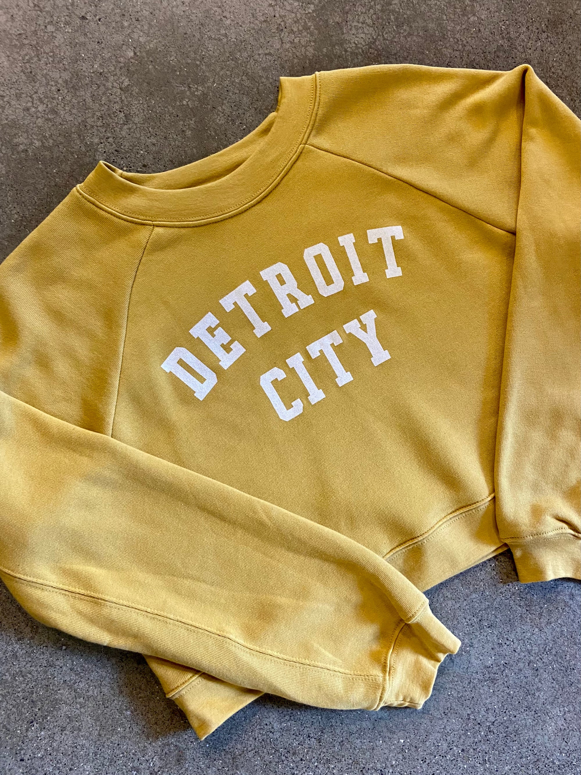 Detroit City Raglan Pullover /  White + Heather Mustard  / Women's sweatshirt   