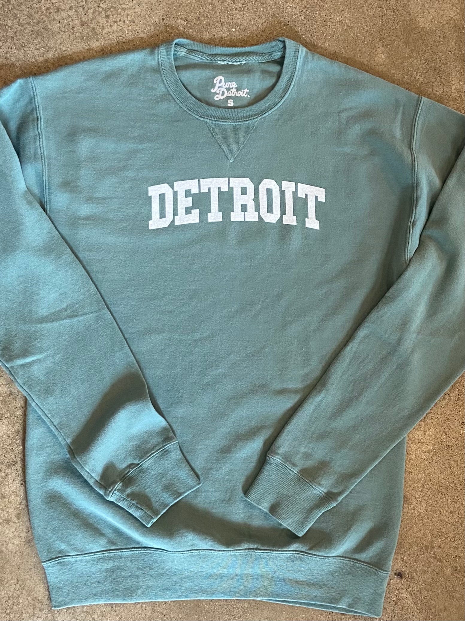 Detroit Collegiate Arch Garment Dyed Pullover / White + Cypress Green/ Unisex Unisex Apparel   