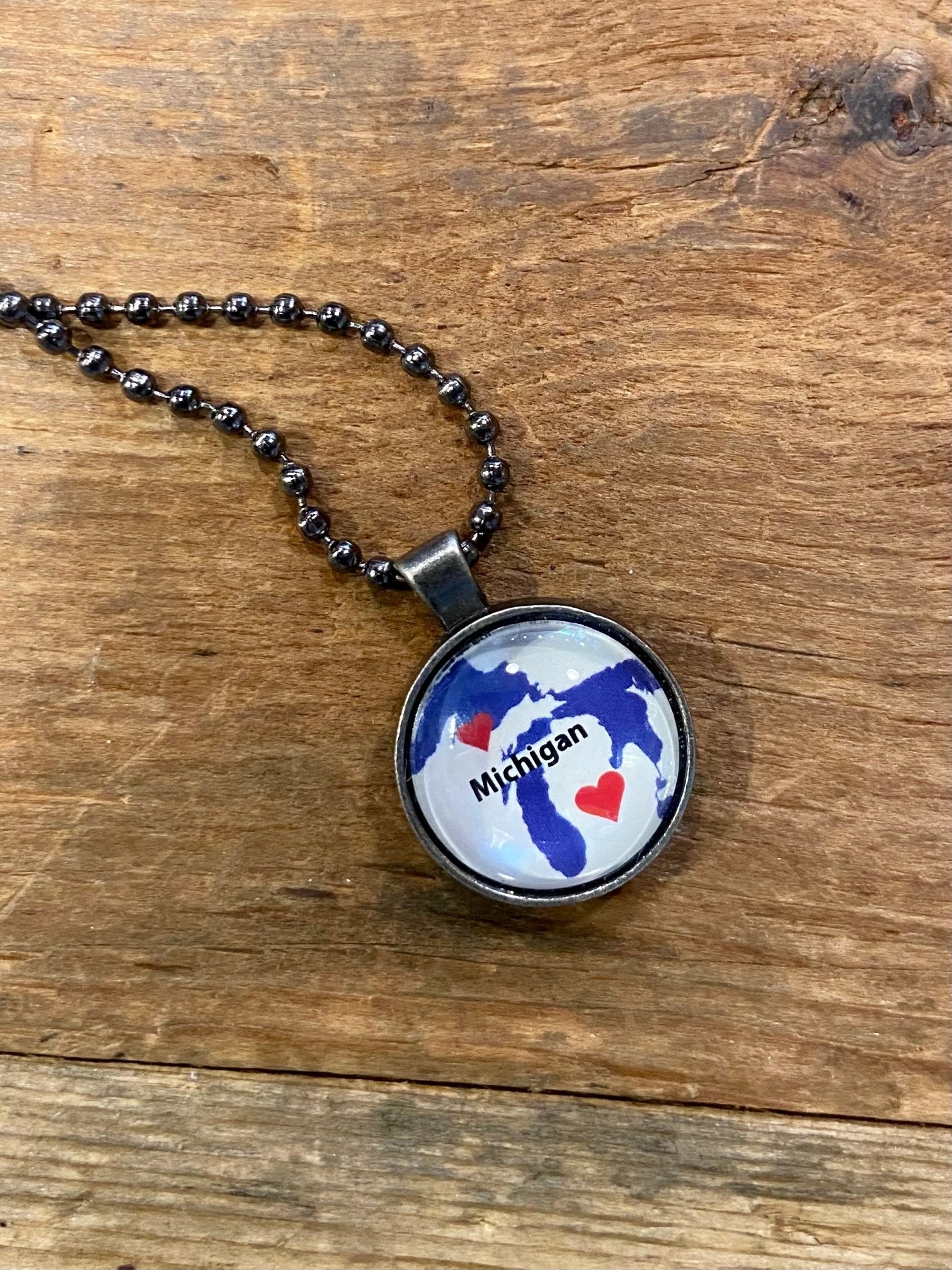 Love Michigan Map Necklace / Gun Metal Jewelry