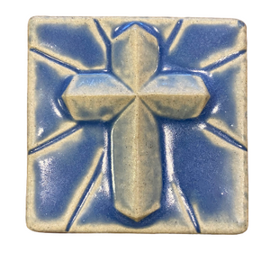 4x4 Mario's Cross Pewabic Tile - Periwinkle Pewabic Pottery   