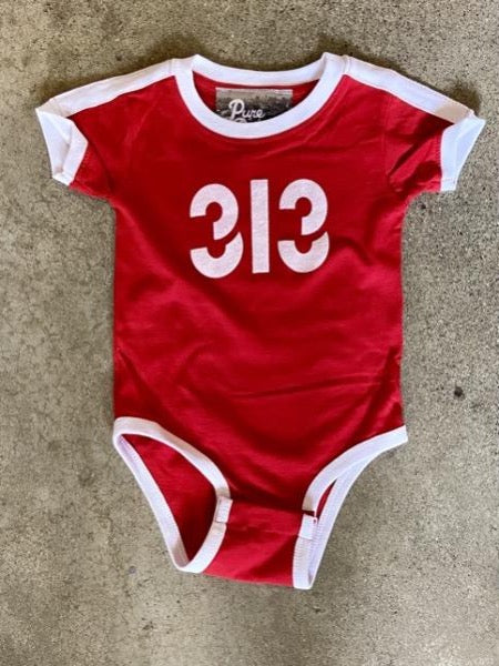 Modern 313 Sport Onesie / White + Red / Baby Kid's Apparel   