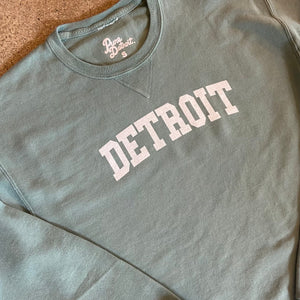 Detroit Collegiate Arch Garment Dyed Pullover / White + Cypress Green/ Unisex Unisex Apparel   