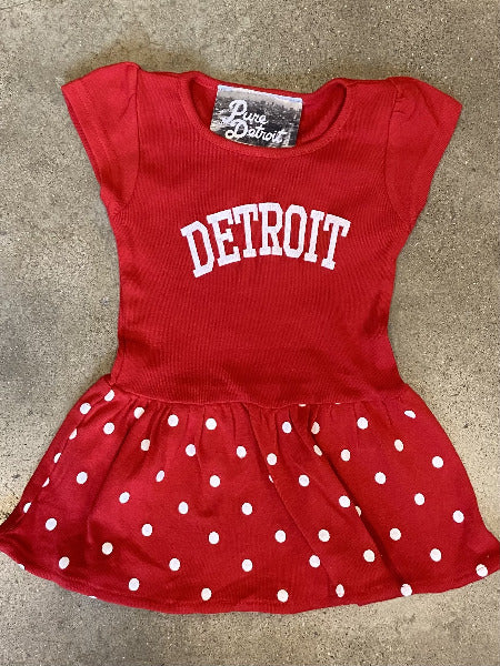 Detroit Collegiate Baby Dress / White + Holly Dot / Baby Kid's Apparel   