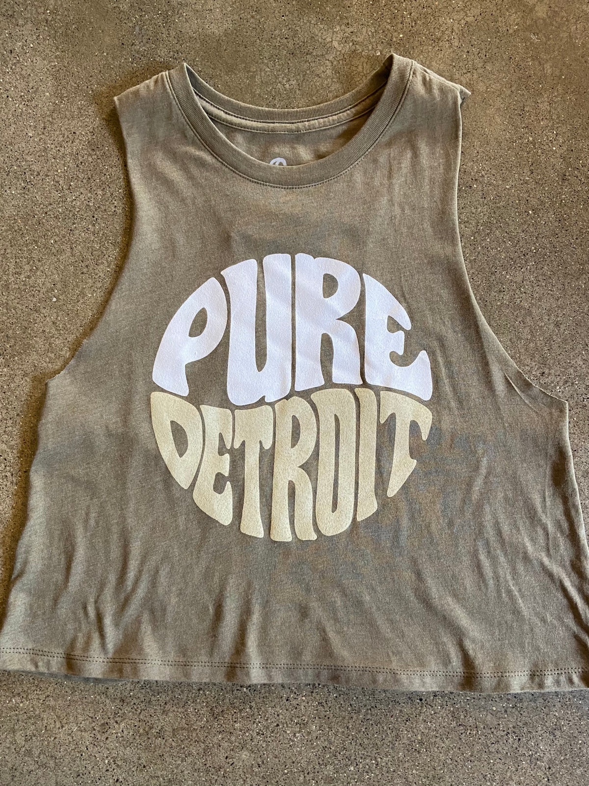 Pure Detroit Retro Cropped Racerback Tank / Olive / Women's Women's Apparel   