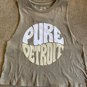 Pure Detroit Retro Cropped Racerback Tank / Olive / Women's Women's Apparel   