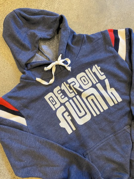 Detroit Funk Hooded Pullover /  White + Navy / Unisex sweatshirt   