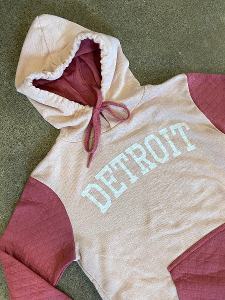 Detroit Collegiate Arch Quilted Fleece Hoodie / White + Pink/Dusty Rose / Women's Women's Apparel   