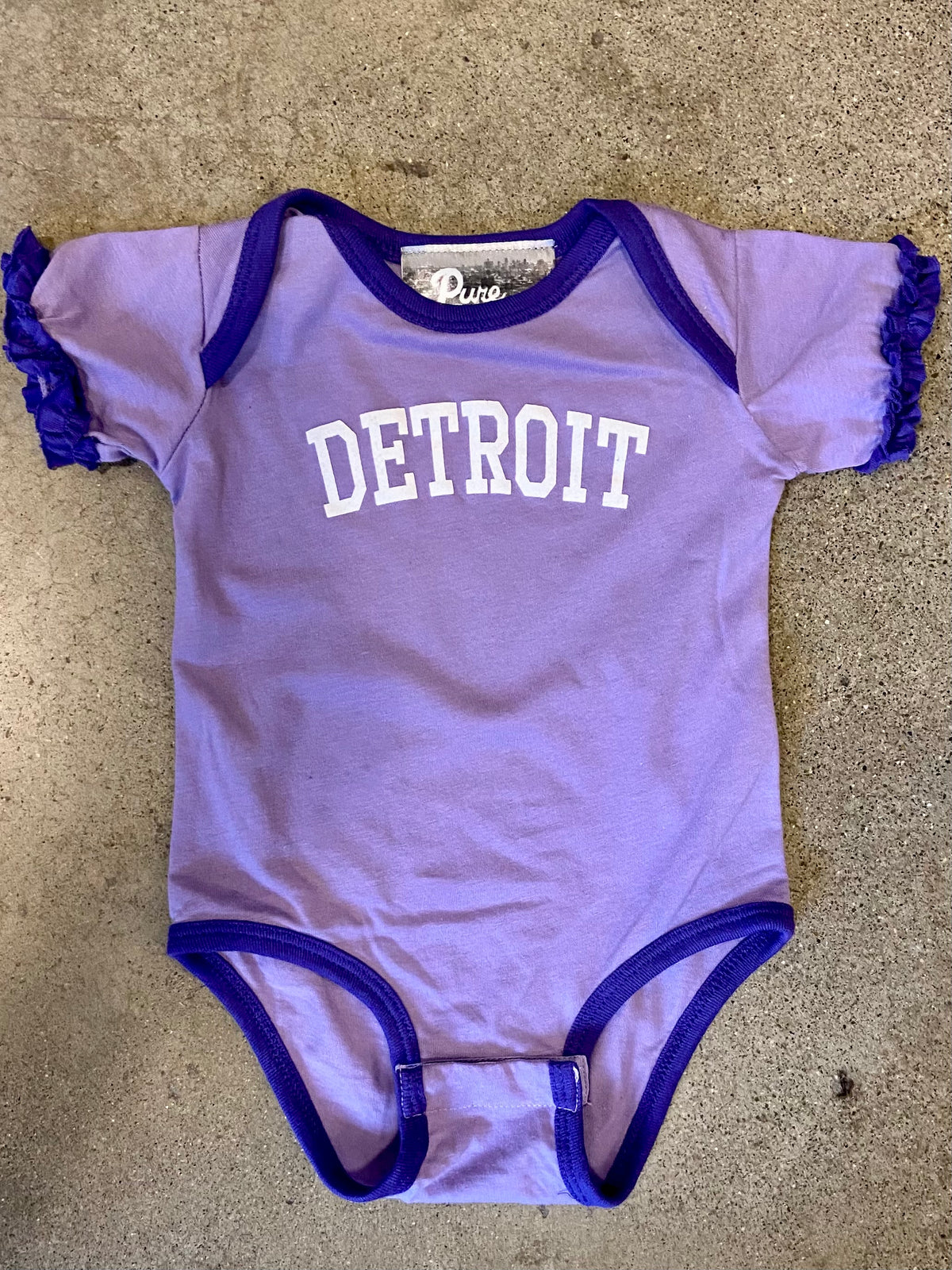 Detroit Collegiate Arch Onesie / Lavender Ruffle / Baby Kid's Apparel   