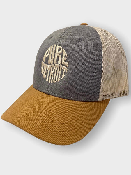 Pure Detroit Retro Leisure Hat / Unisex / Cream + Gray & Mustard Hat   