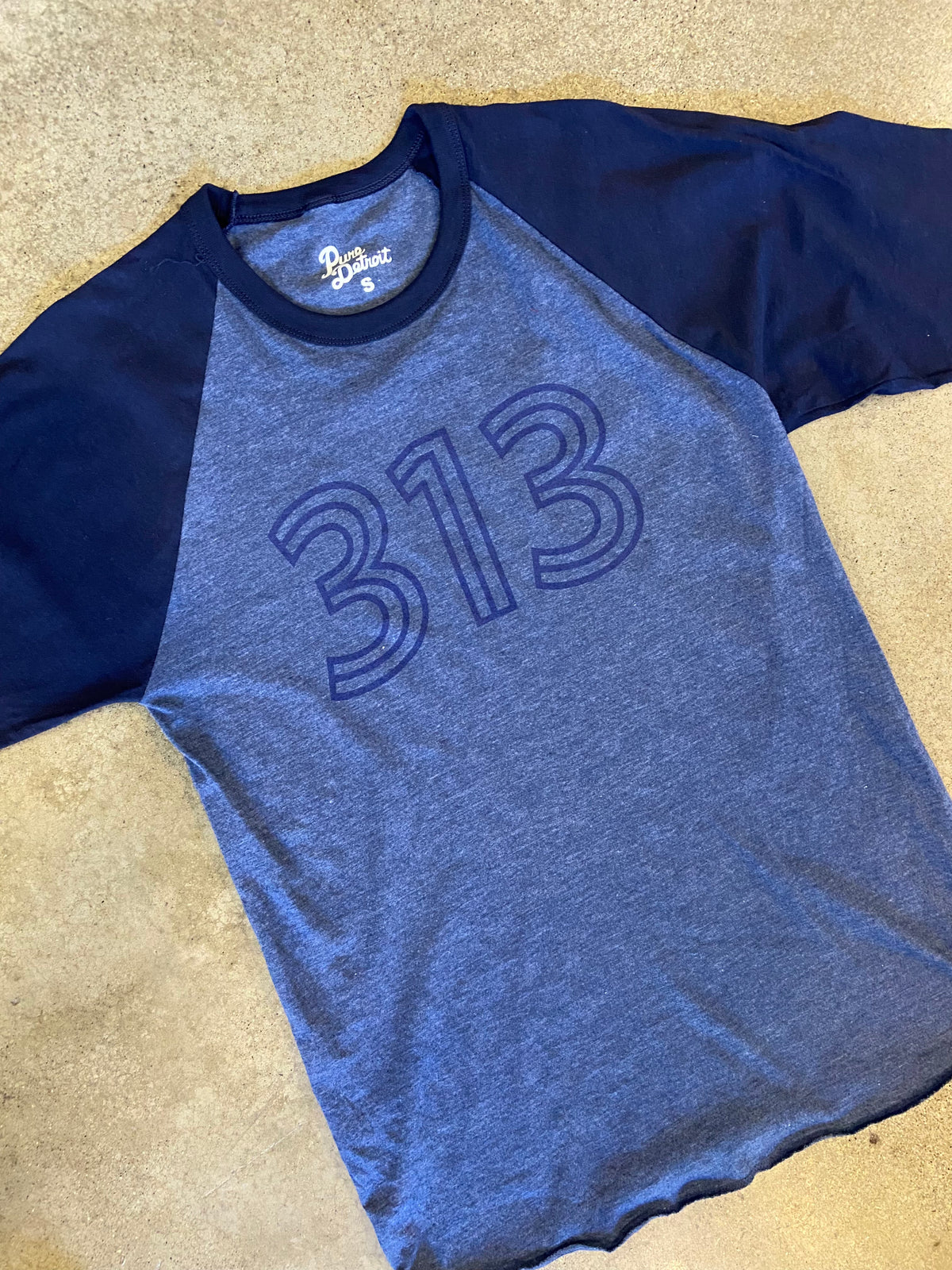 Detroit 313 Baseball Tee / Heathered Denim + Navy / Unisex Unisex Apparel   