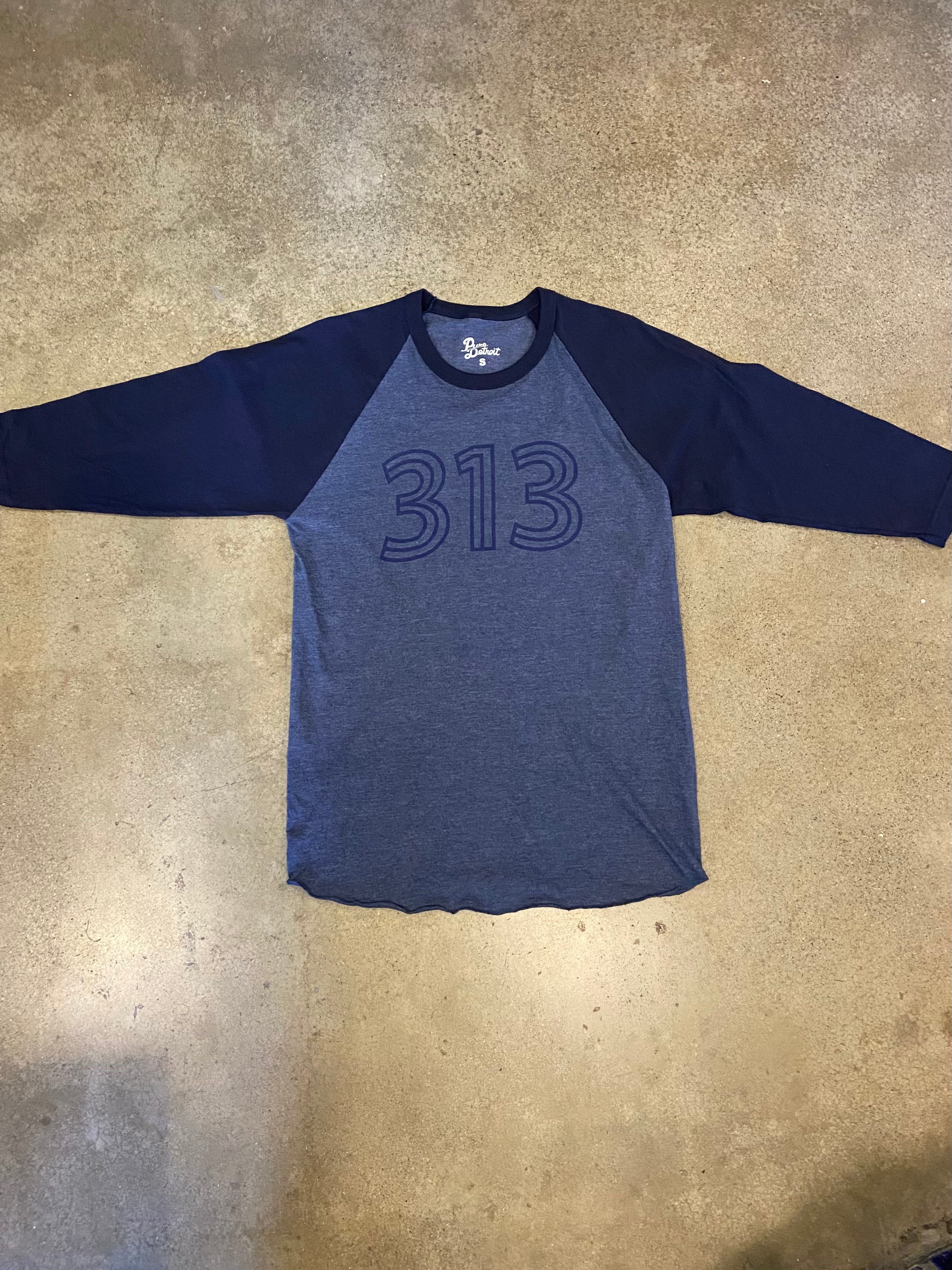 Detroit 313 Baseball Tee / Heathered Denim + Navy / Unisex Unisex Apparel   