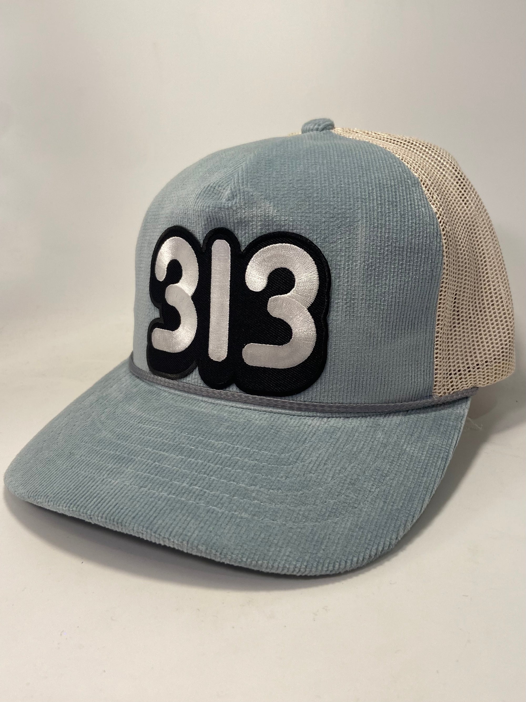 313 Corduroy Trucker Adjustable Hat / Unisex/ Cream + Light Blue Hat   