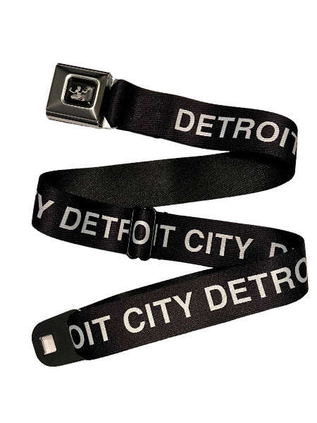 Spirit of Detroit Seatbelt Belt / White Detroit City Logo + Black Webbing Belts   