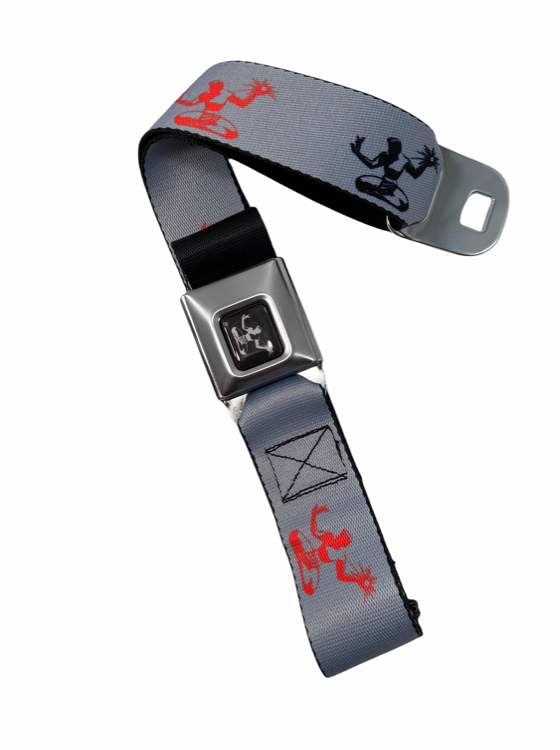 Spirit of Detroit Seatbelt Belt / Black Logo + Silver, Black, and Red Webbing Belts   