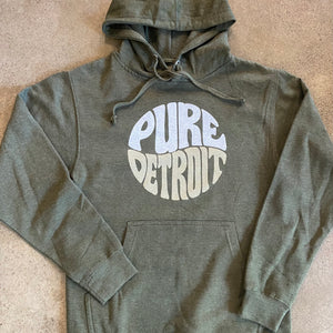 Pure Detroit Retro Hooded Pullover / White and Khaki + Army / Unisex Unisex Apparel   