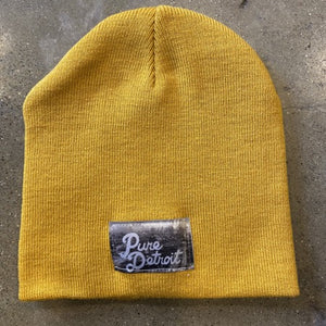 Spirit of Detroit Knit Beanie/ White + Mustard Hat   