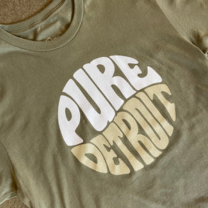 Pure Detroit Retro Tee /  White & Khaki + Olive / Unisex Unisex Apparel   